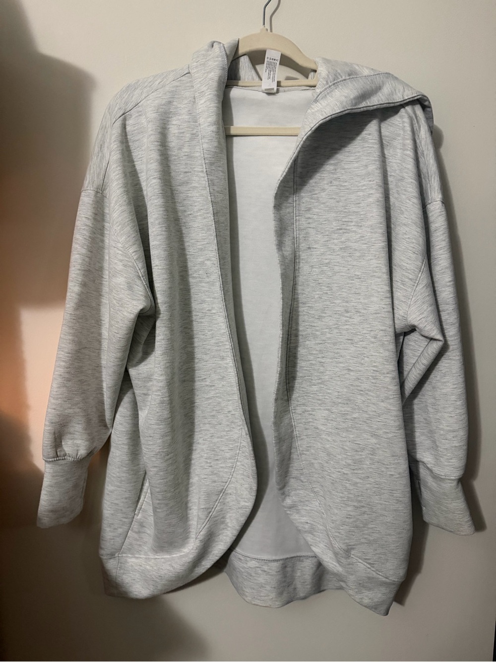 Yogalicious Light Gray Open-Front Hooded Cardigan